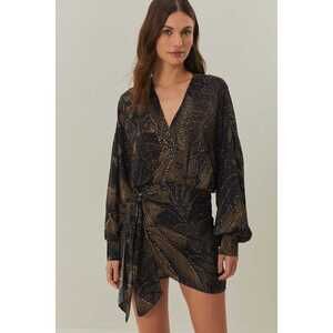 Black Golden Foliage Mini Dress
